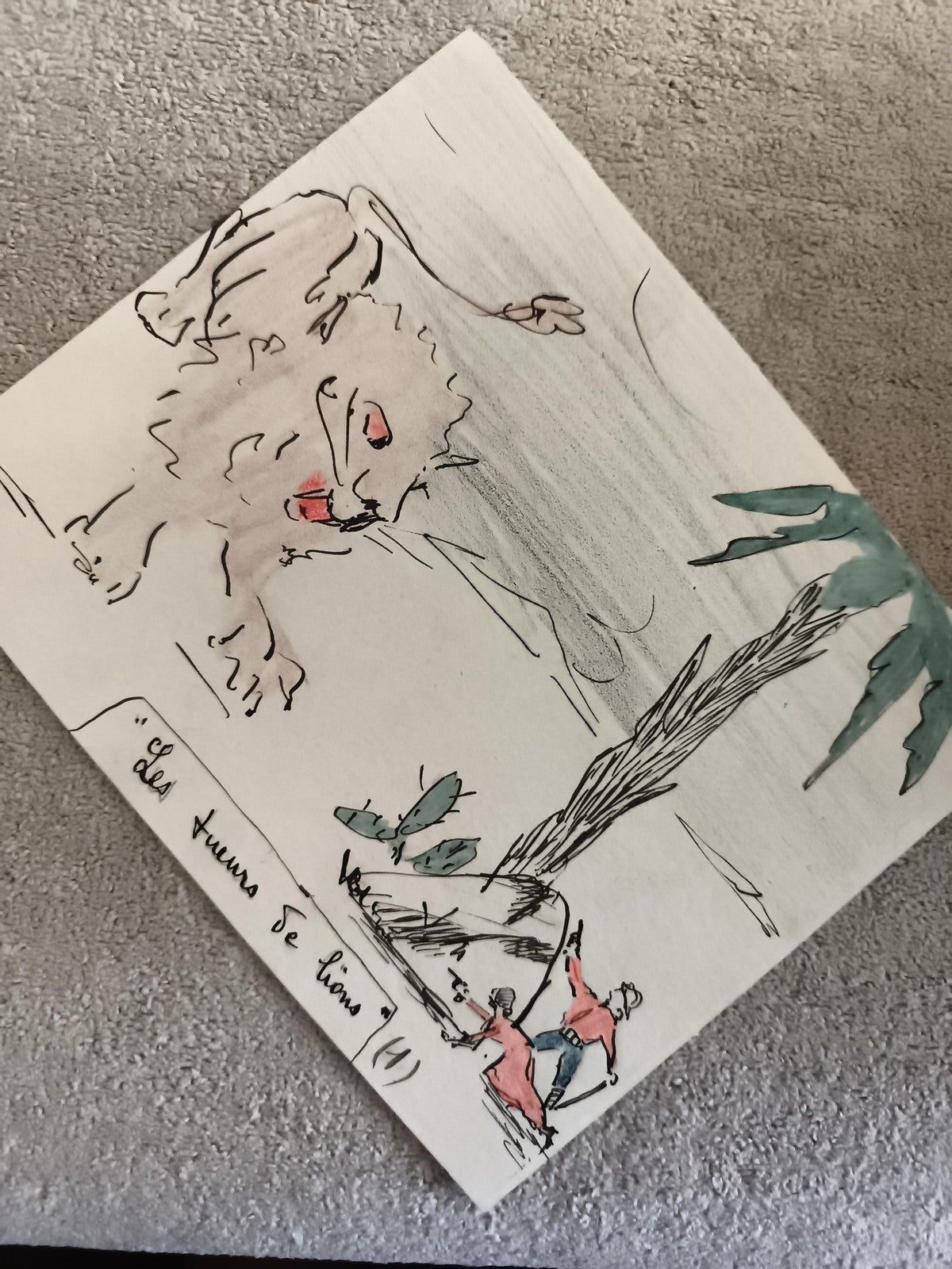 CPA illustrée “Les fauves de Liana” dessin encre aquarelle animaux jungle