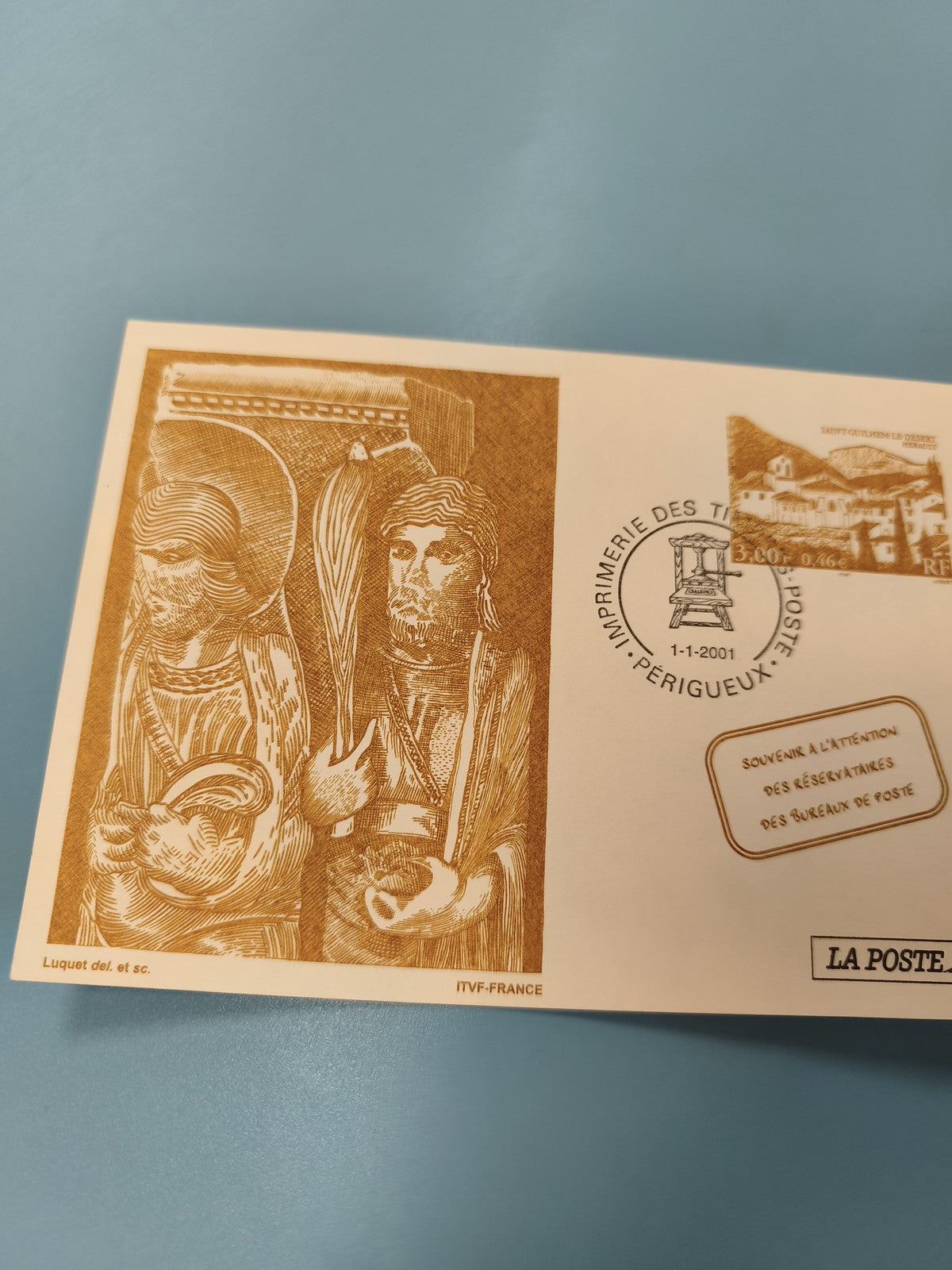 Enveloppe FDC premier jour d?émission timbre Périgueux illustration dorée