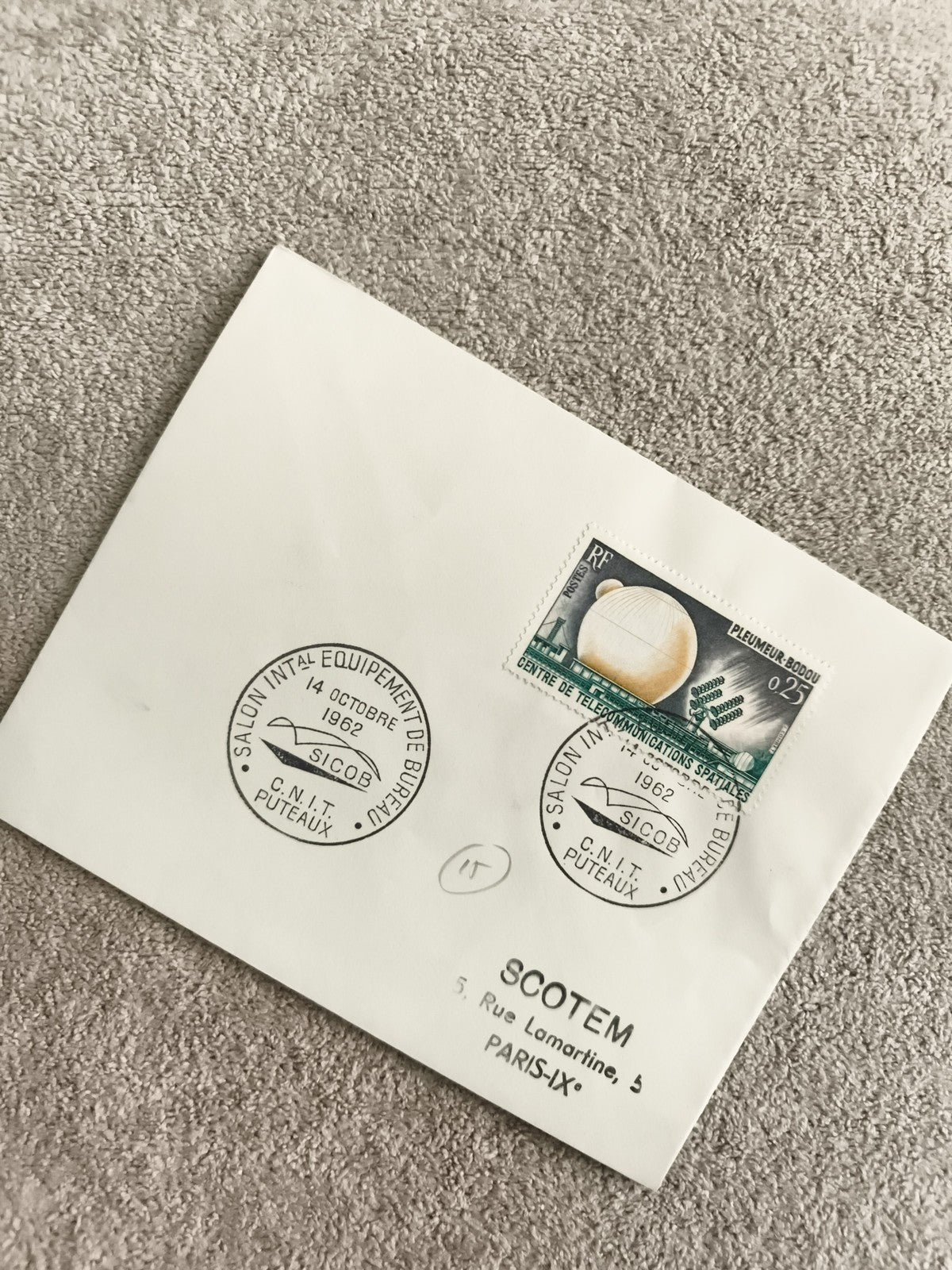 Lettre premier jour SICOB 1962 timbre satellite RF cachet Puteaux philatélie