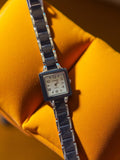 Montre femme FENT vintage quartz cadran carré bracelet noir argenté rétro