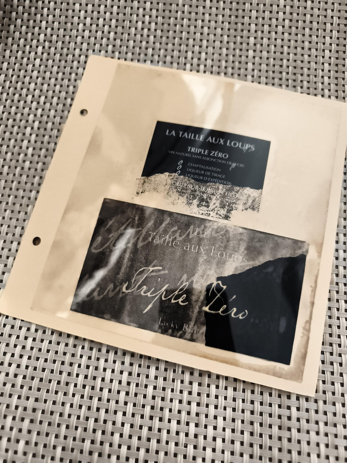 Étiquette vin La Taille Aux Loups Triple Zéro Loire, lot 2, Jacky Blot