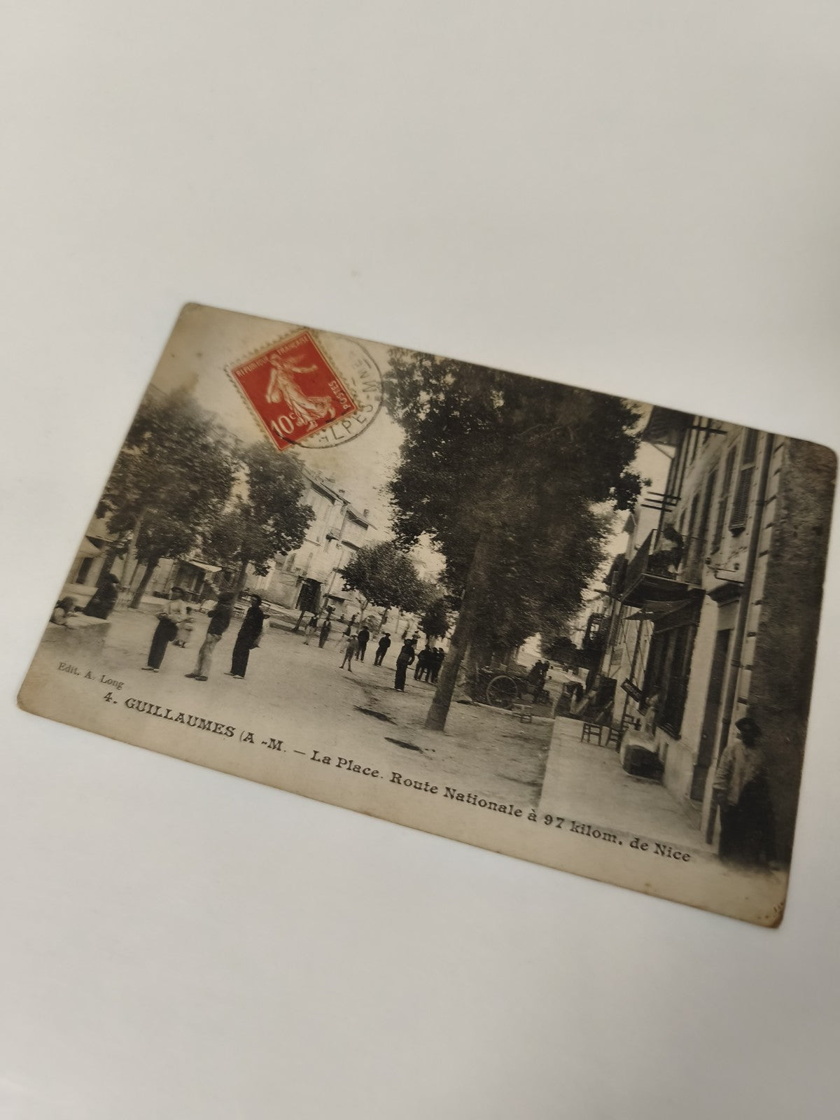 Carte postale ancienne Guillaumes La Place Route Nationale timbre 10c vintage
