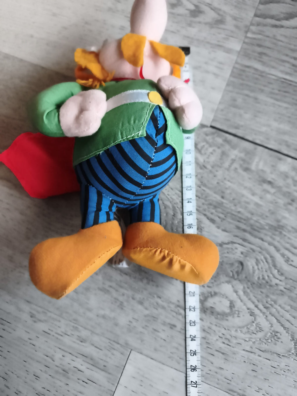 Peluche Obélix vintage Parc Astérix costume vert rayé rare