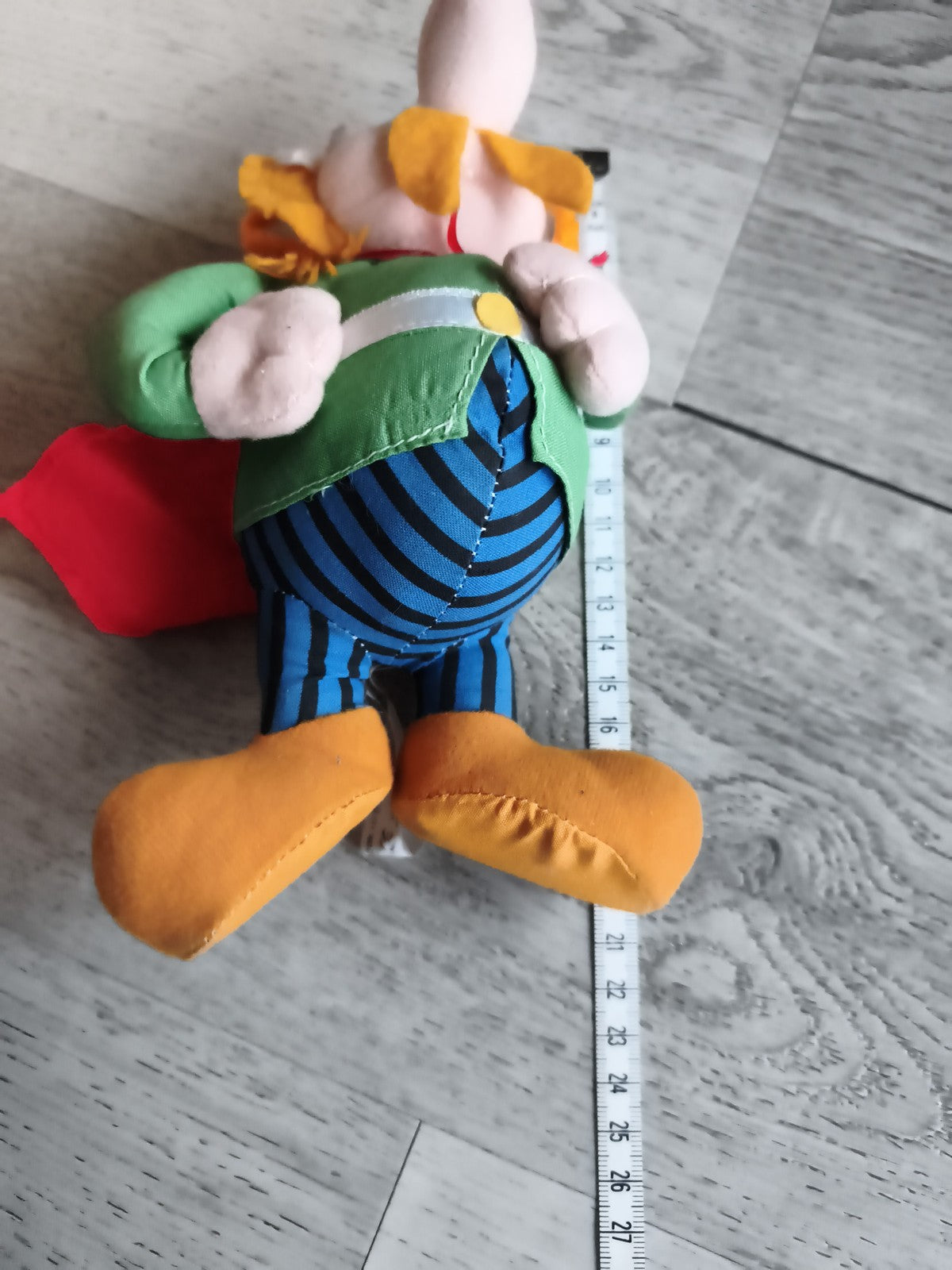 Peluche Obélix vintage Parc Astérix costume vert rayé rare