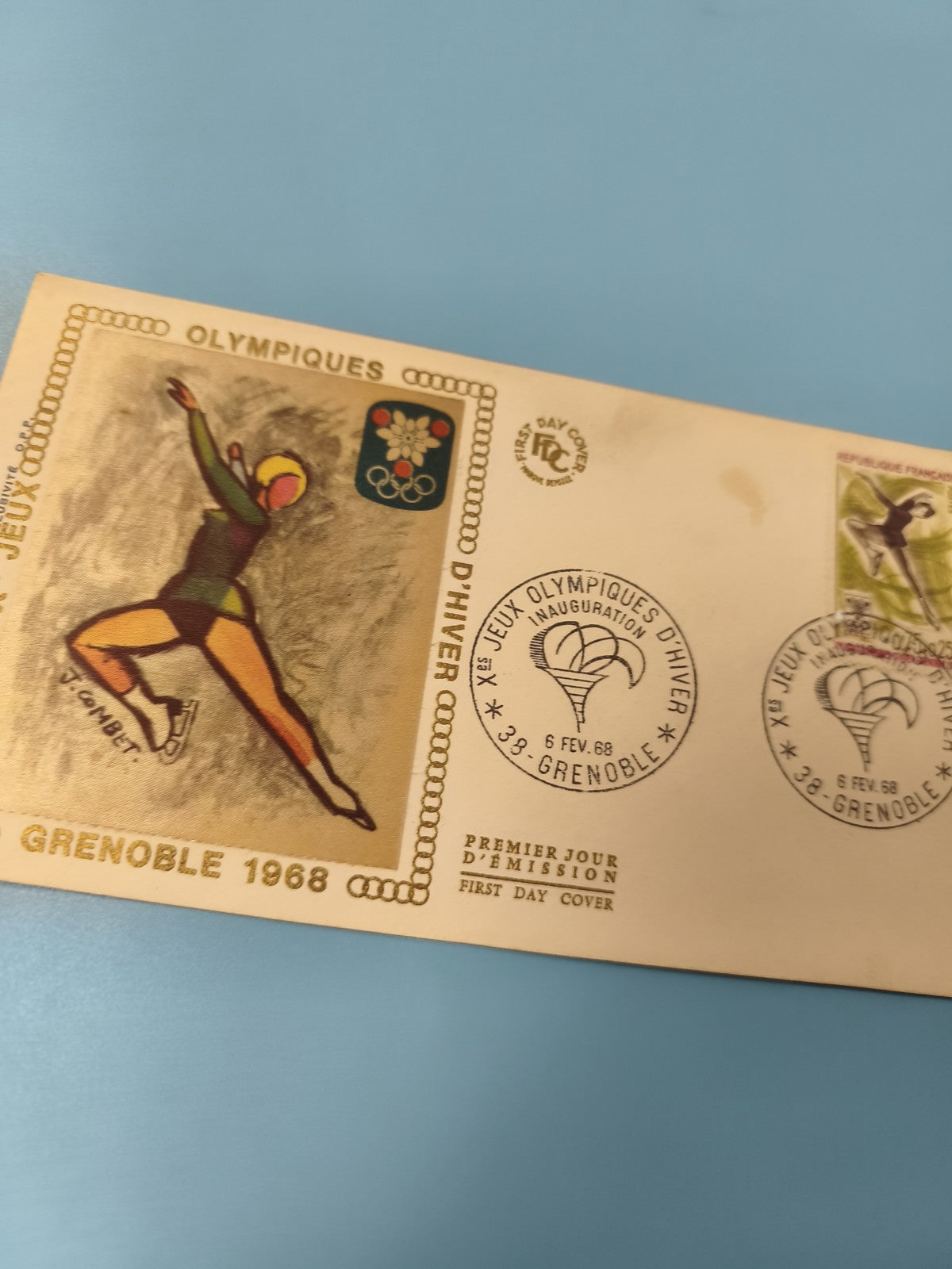 Enveloppe FDC Jeux Olympiques d?Hiver Grenoble 1968 patineuse, timbre France