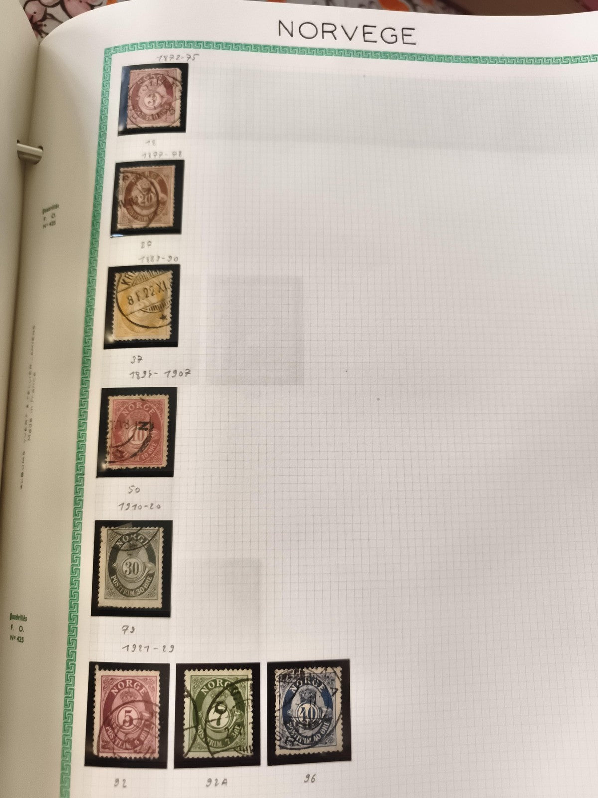 Timbres Norvège oblitérés, lot 8 timbres anciens, philatélie scandinave