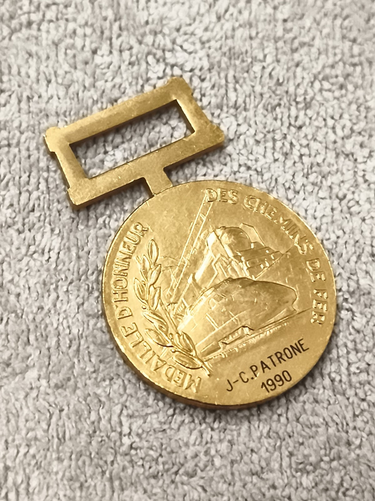 Médaille d’honneur SNCF 1990, chemin de fer, J-C Patrone, ancien, dorée