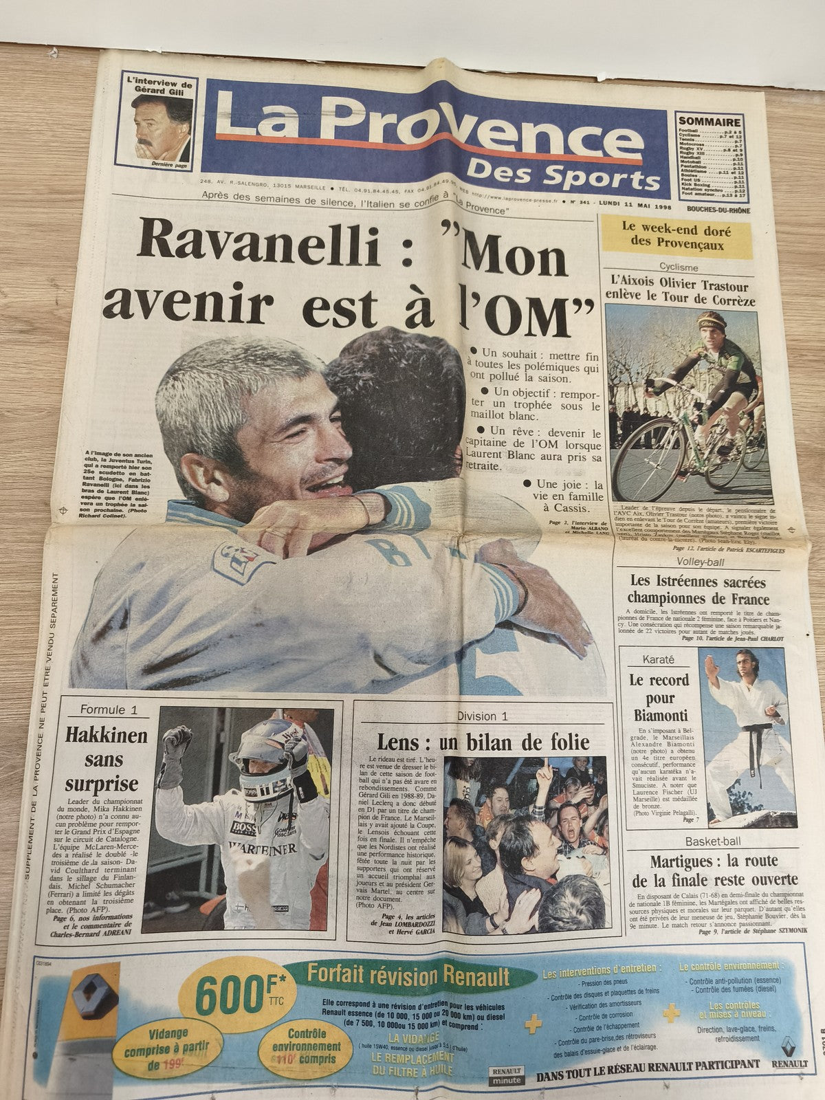 Ancien journal La Provence OM Ravanelli 1998 football Marseille vintage