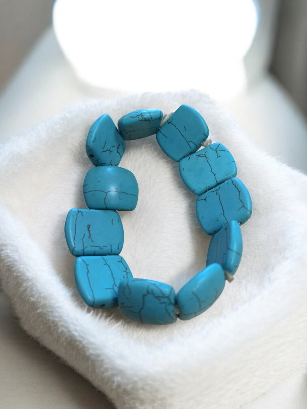 Bracelet vintage rétro perles bleu turquoise fantaisie, style ancien, bijou orig