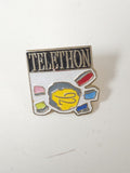 Pin's rétro ancien Téléthon, badge vintage collection, objet publicitaire France
