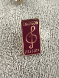 Pin's vintage CHANSON PASSION note de musique émail rouge badge années 80 (Ref 1