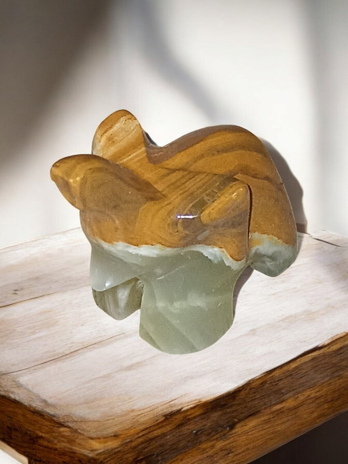 Vintage two-tone onyx elephant sculpture, animal decor, natural stone