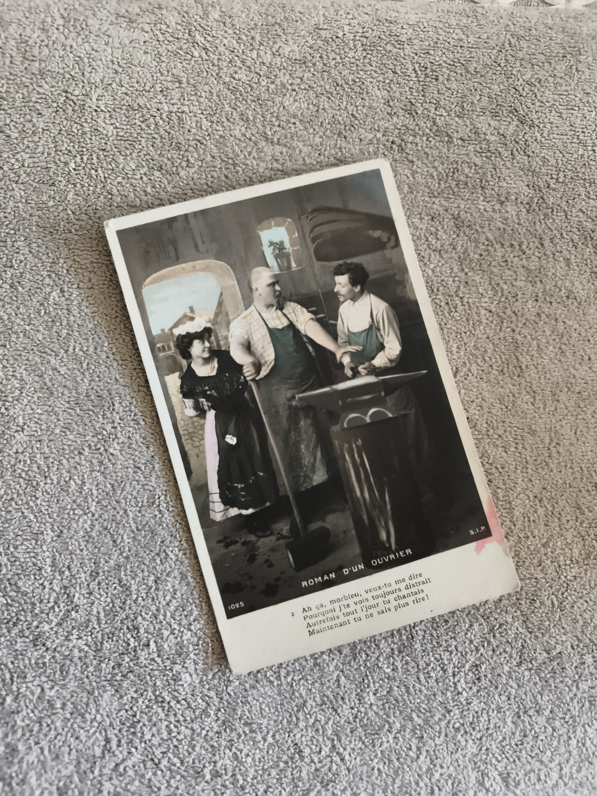 Carte postale illustrée CPA Roman d’un ouvrier scène atelier S.I.P.
