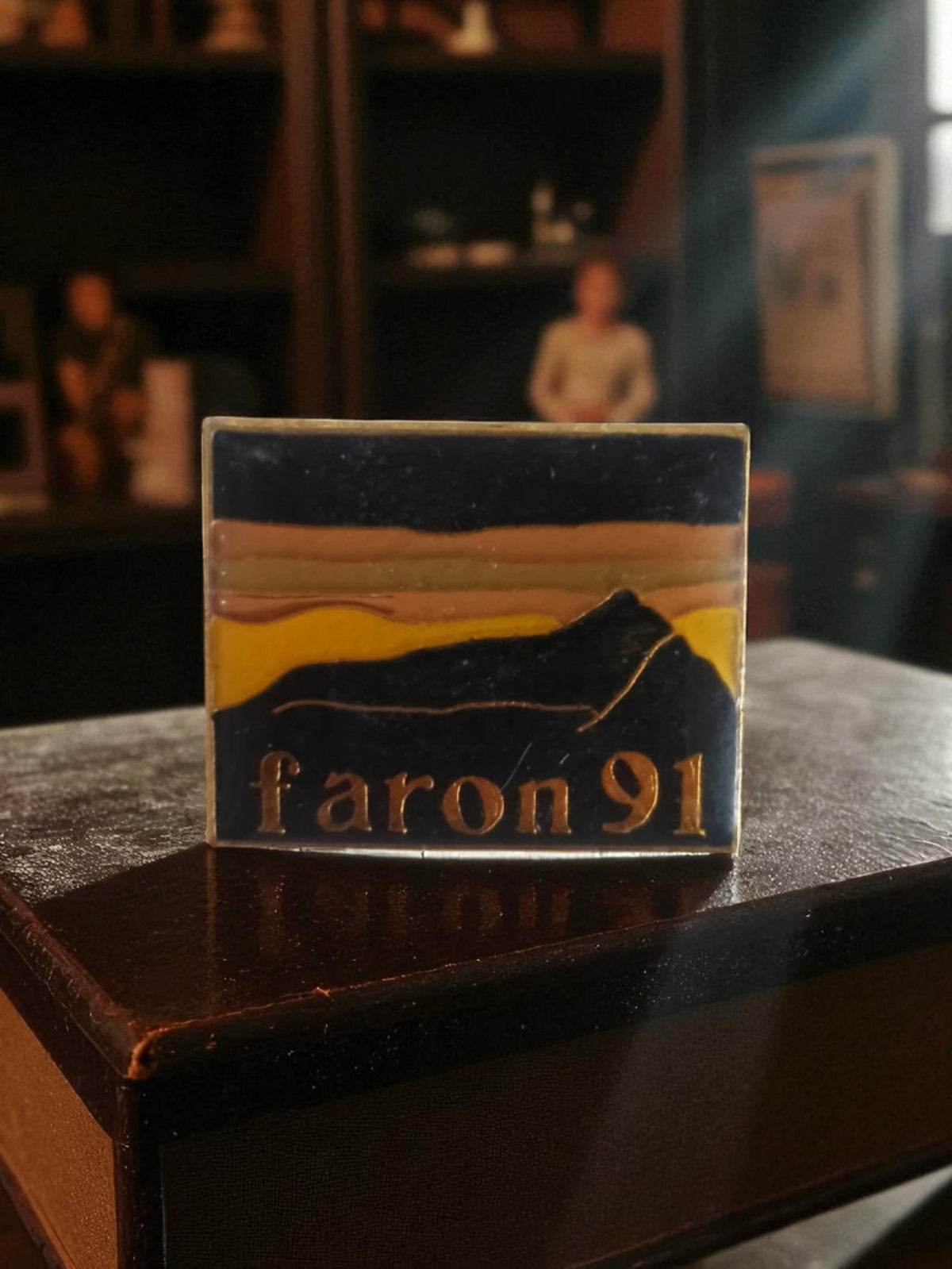 Vintage Faron 91 advertising pin retro embossed landscape decor