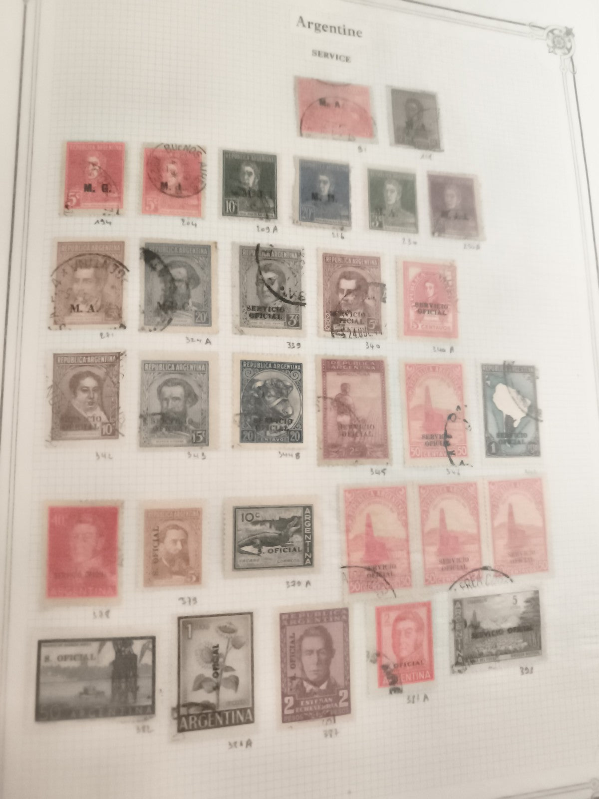 Timbres anciens Argentine Service oblitérés lot philatélie vintage officiel