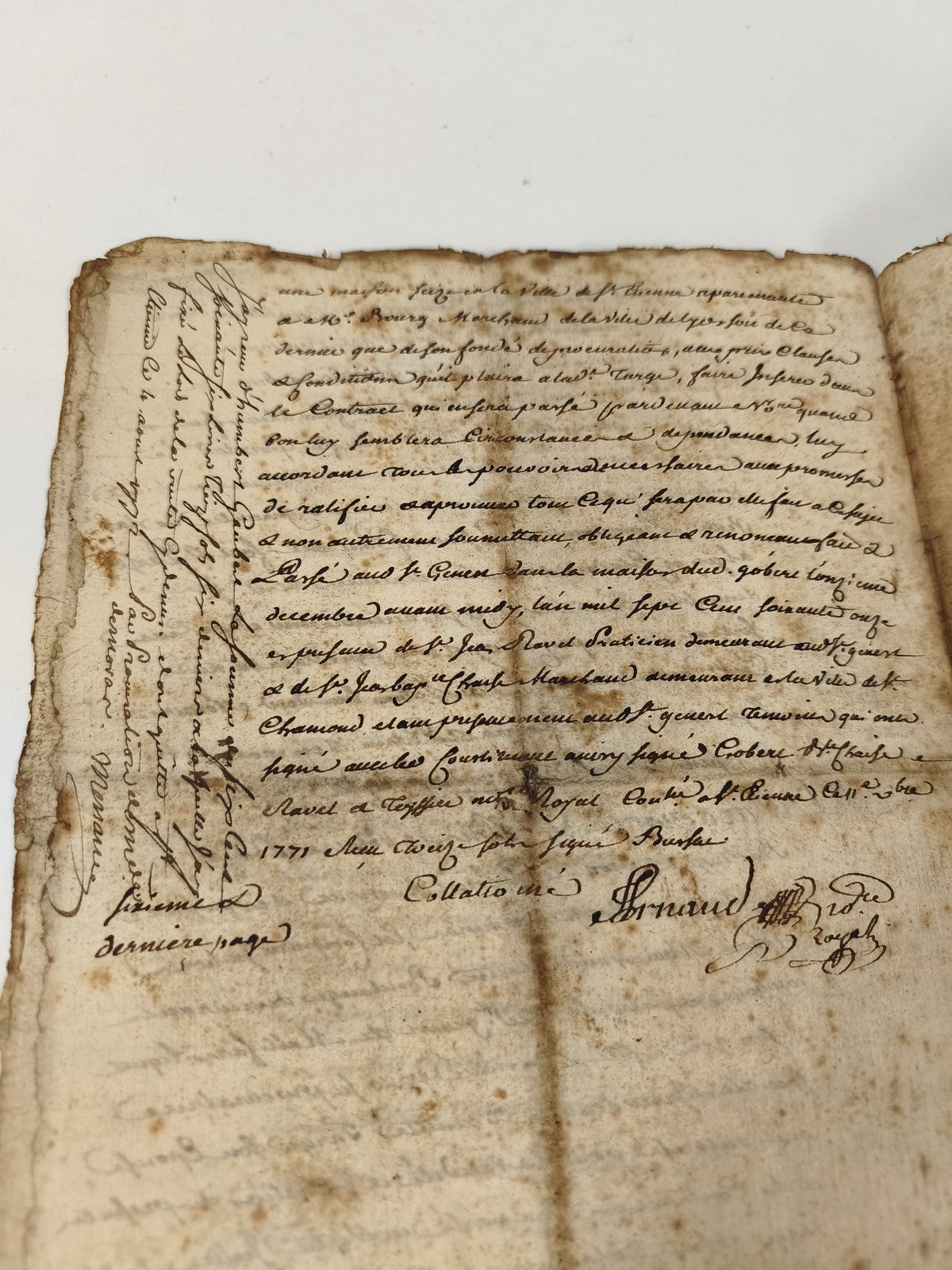 Lettre manuscrite administrative XVIIIe, 1771, notaire royal Teissière
