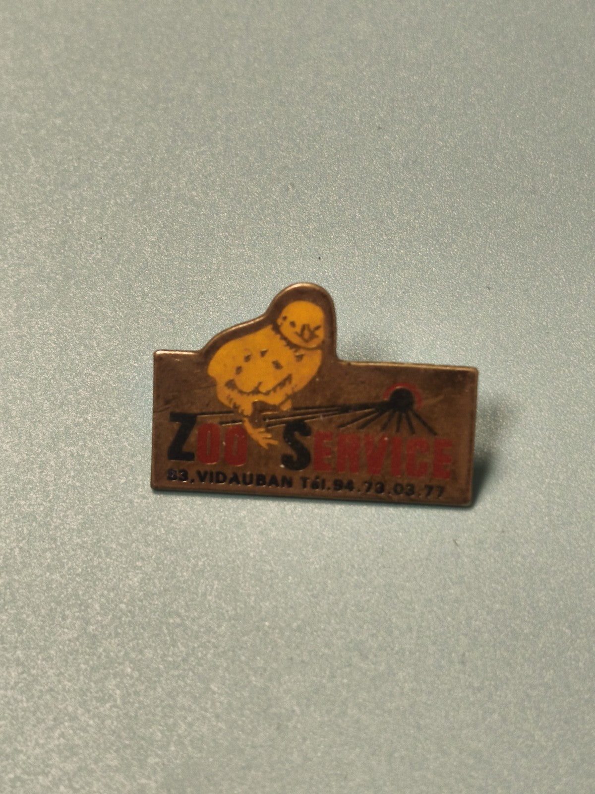 Vintage pin's Zoo Service poussin jaune, badge publicitaire ancien collection