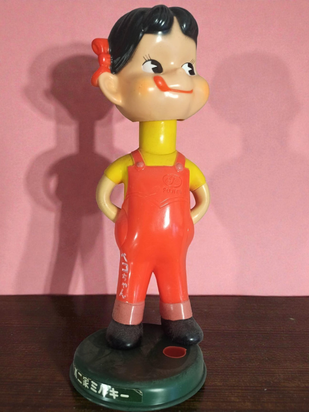 Figurine bobblehead Peko Chan FUJIYA rouge jaune, poupée rétro Japon Showa