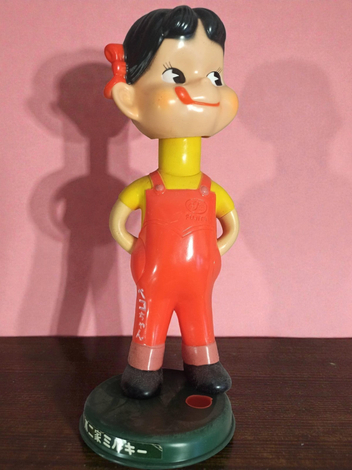 Figurine bobblehead Peko Chan FUJIYA rouge jaune, poupée rétro Japon Showa