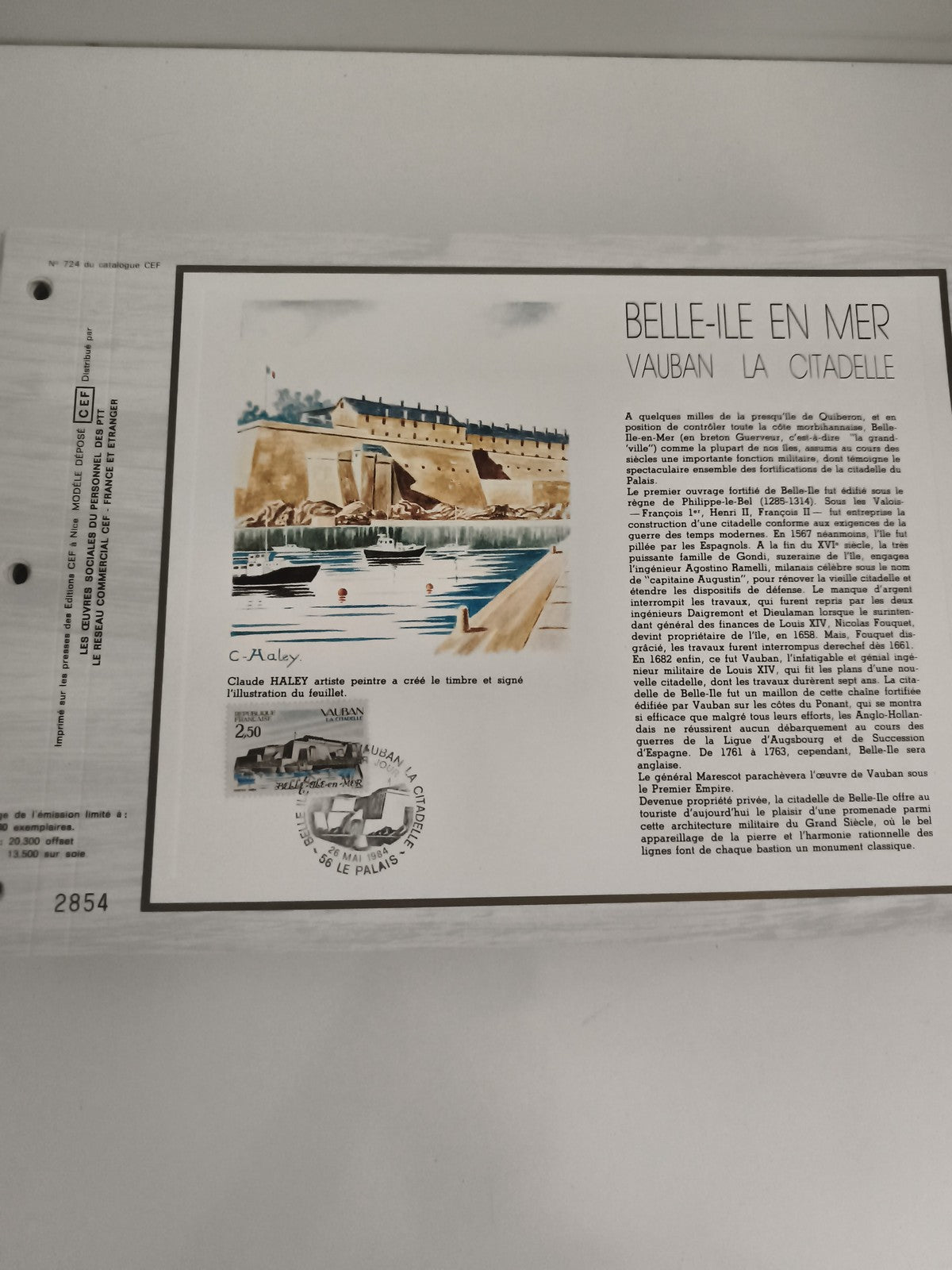 Feuillet CEF Belle-Île-en-Mer Vauban Citadelle timbre 2,50 F philatélie