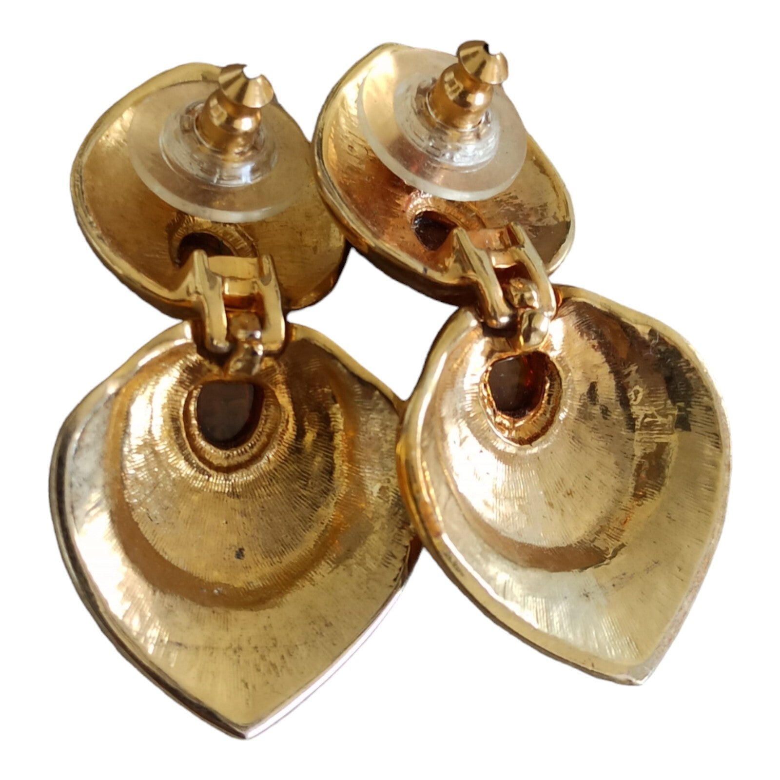 Boucles d’oreilles vintage dorées, style 70s, résine ambrée, clip fantaisie