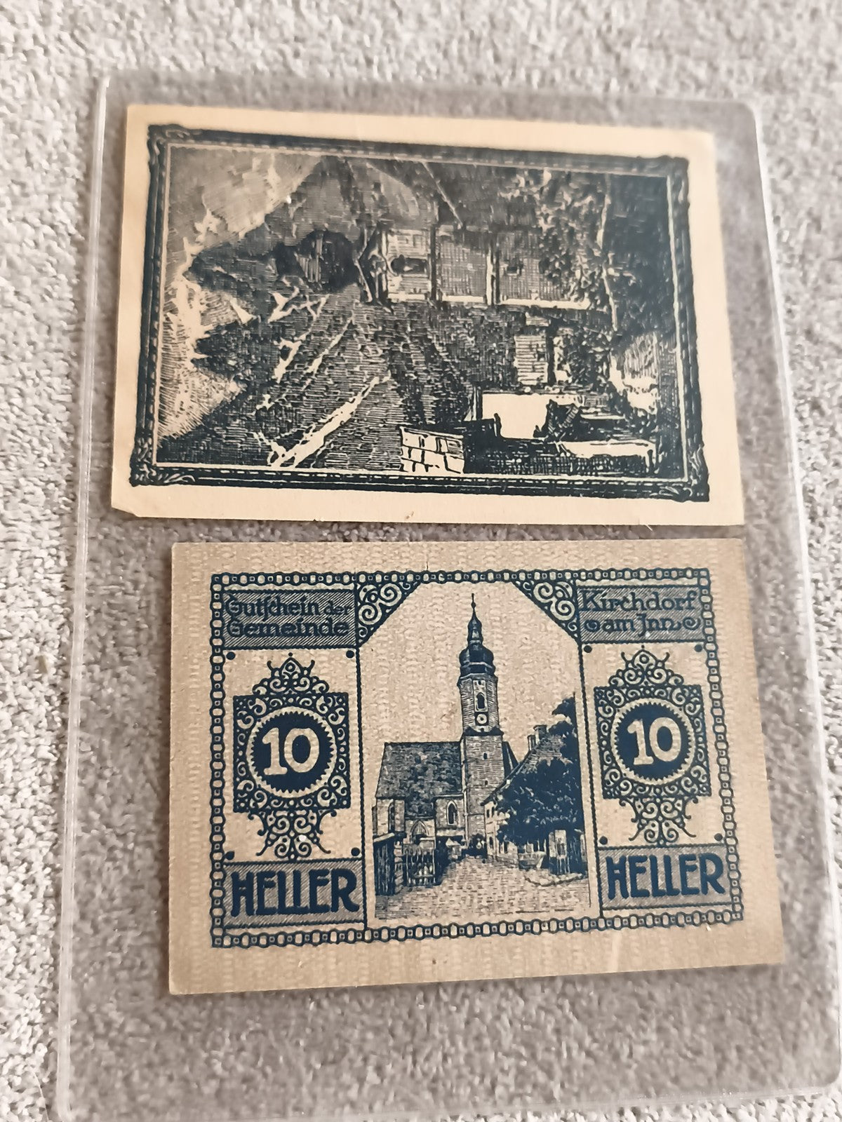 Billet ancien 10 Heller Kirchdorf am Inn Autriche, Notgeld illustré, début XXe
