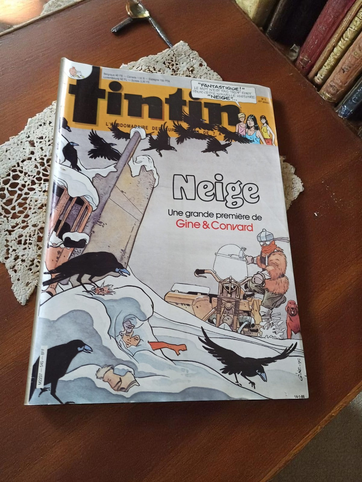 Magazine Tintin vintage 1986 – Neige Gine Convard, BD hebdomadaire collector
