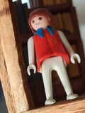 Figurine Playmobil vintage années 70 veste rouge col bleu ancien jouet rétro