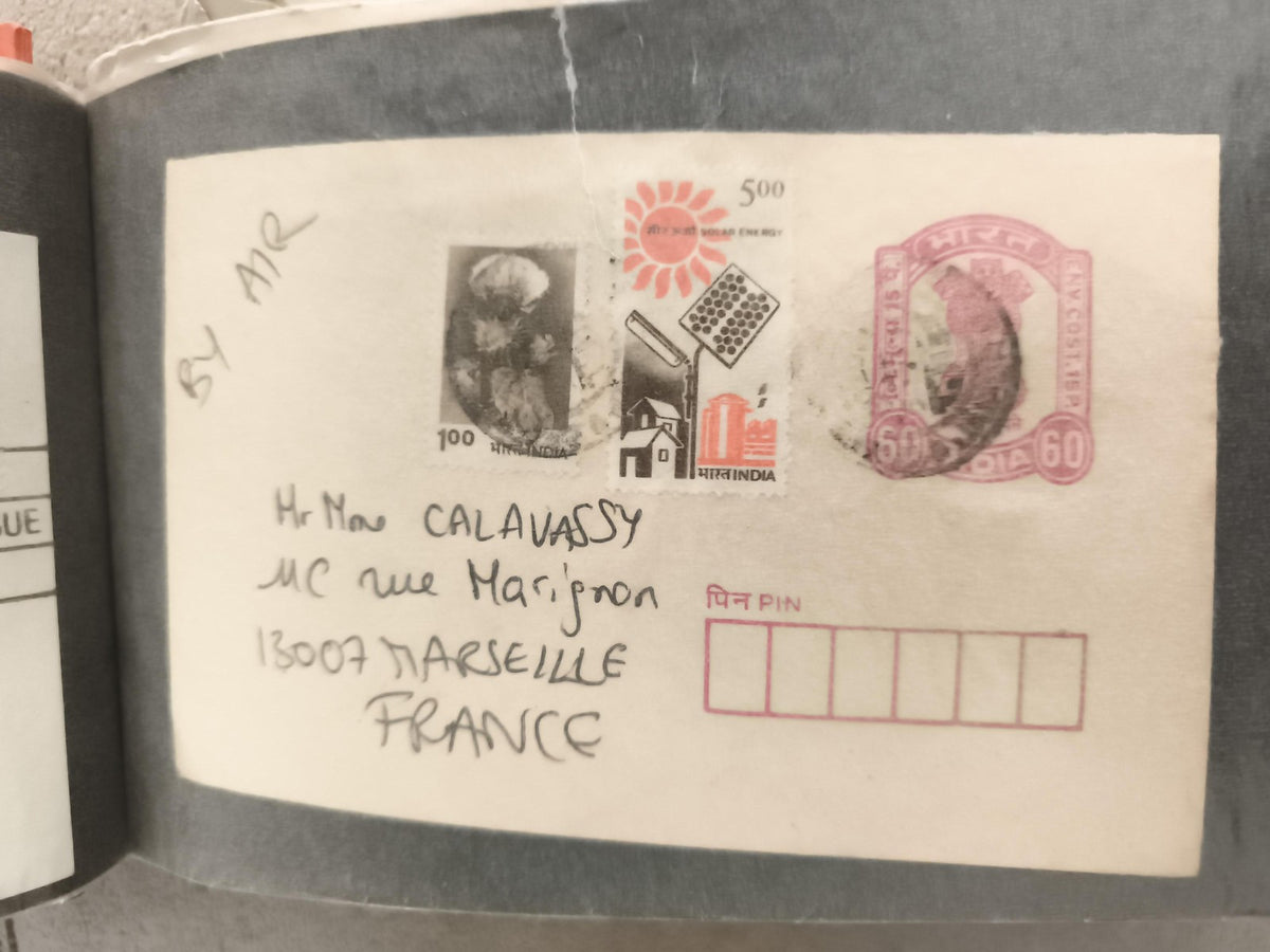 Lettre affranchie Inde timbres oblitérés 500 100 60 Marseille philatélie