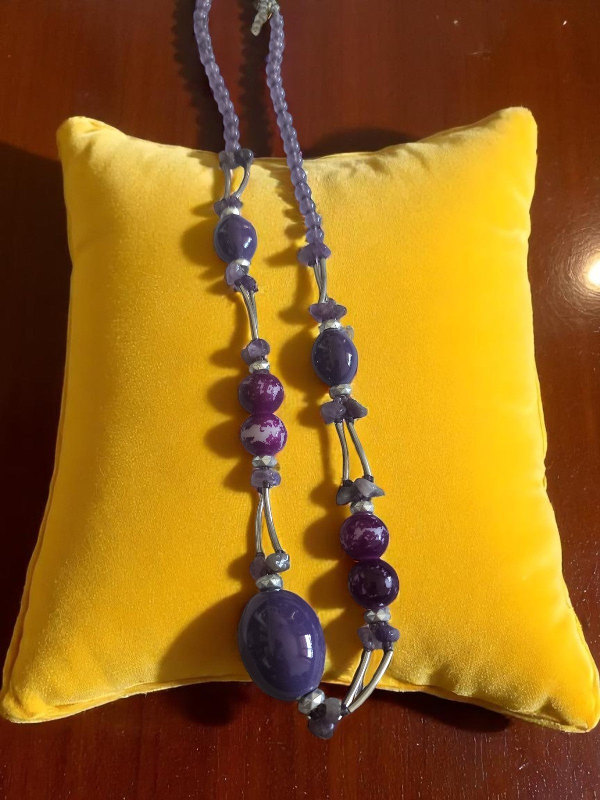 Collier vintage fantaisie perles violettes gros maillons, bijou rétro femme
