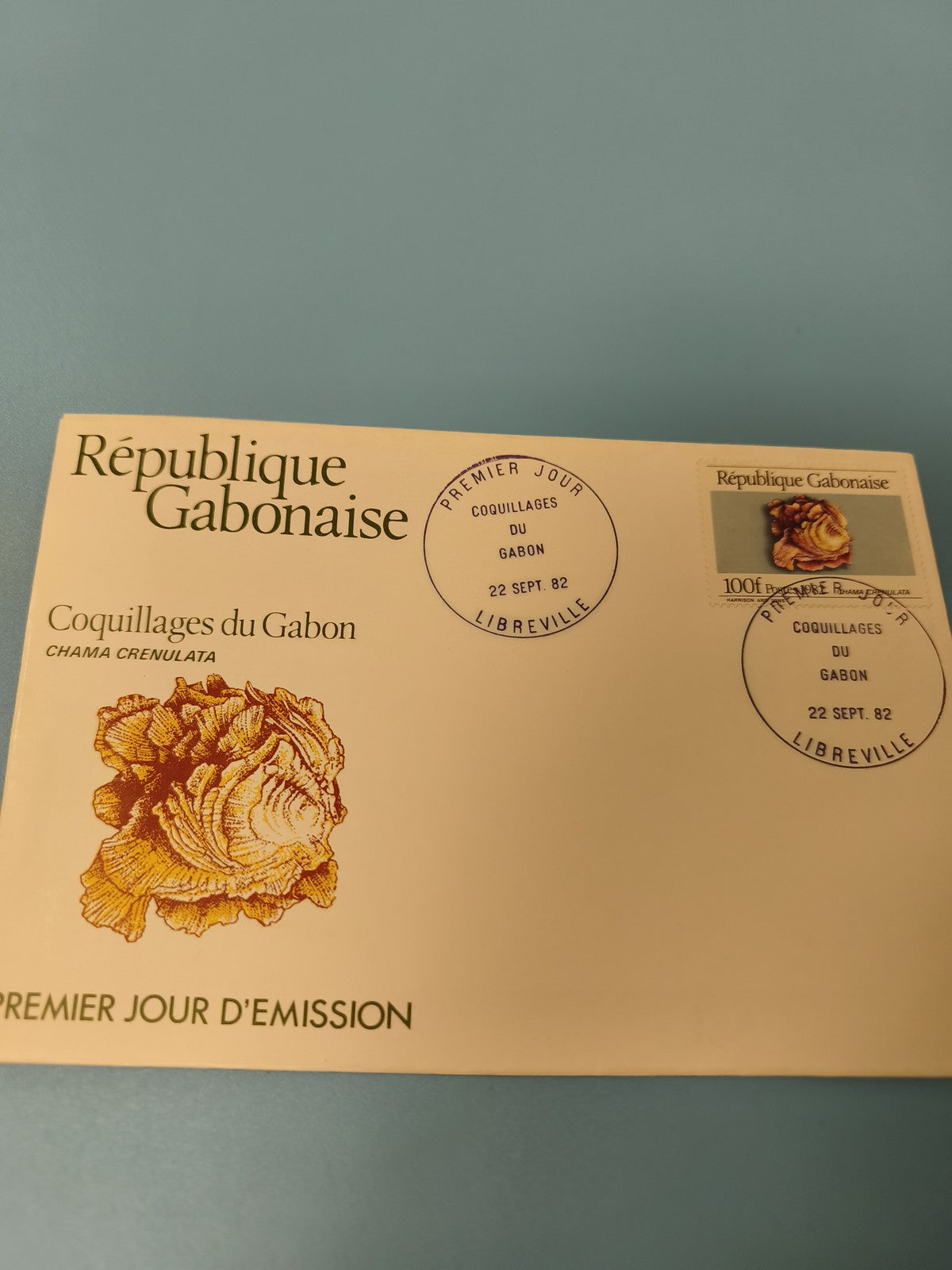 Enveloppe ancienne Premier Jour Gabon 1982 coquillage Chama Crenulata philatélie
