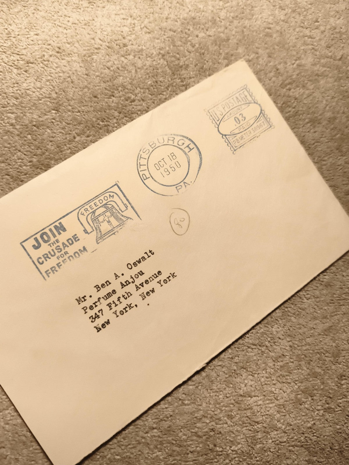 Lettre oblitérée 1950 Pittsburgh US postage timbre mécanique philatélie (Ref 11)