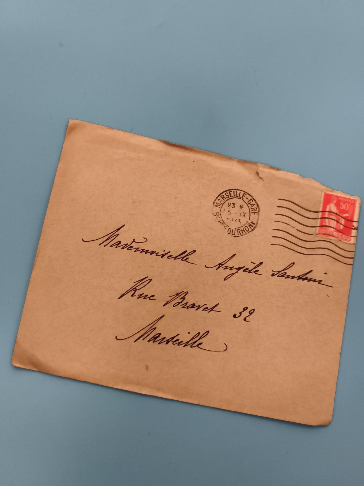 Lettre ancienne oblitérée Marseille 1947 timbre 50c philatélie (Ref 3)