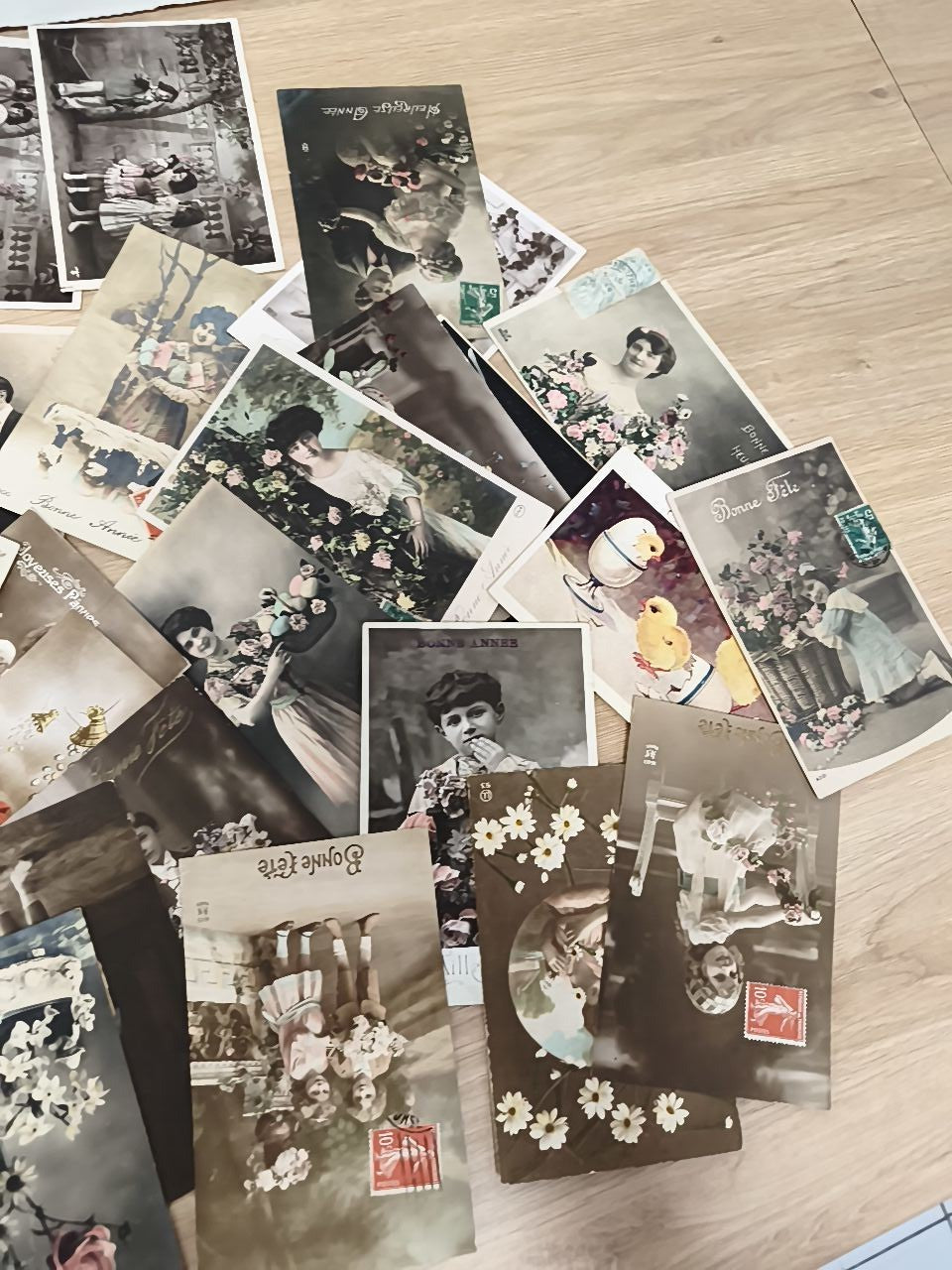 Gros lot cartes postales anciennes CPA v?ux, scènes vintage, enfants & fleurs