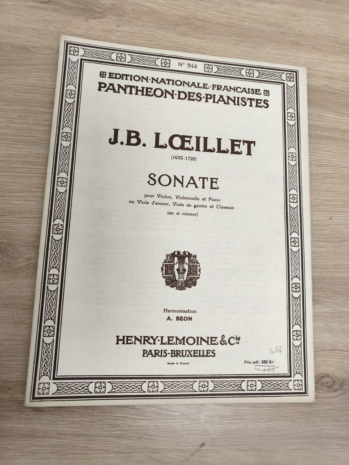Ancien livre partitions J.B. Loeillet violon piano Edition Lemoine Paris