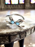 Bague vintage créateur double croissant bleu fantaisie taille 52