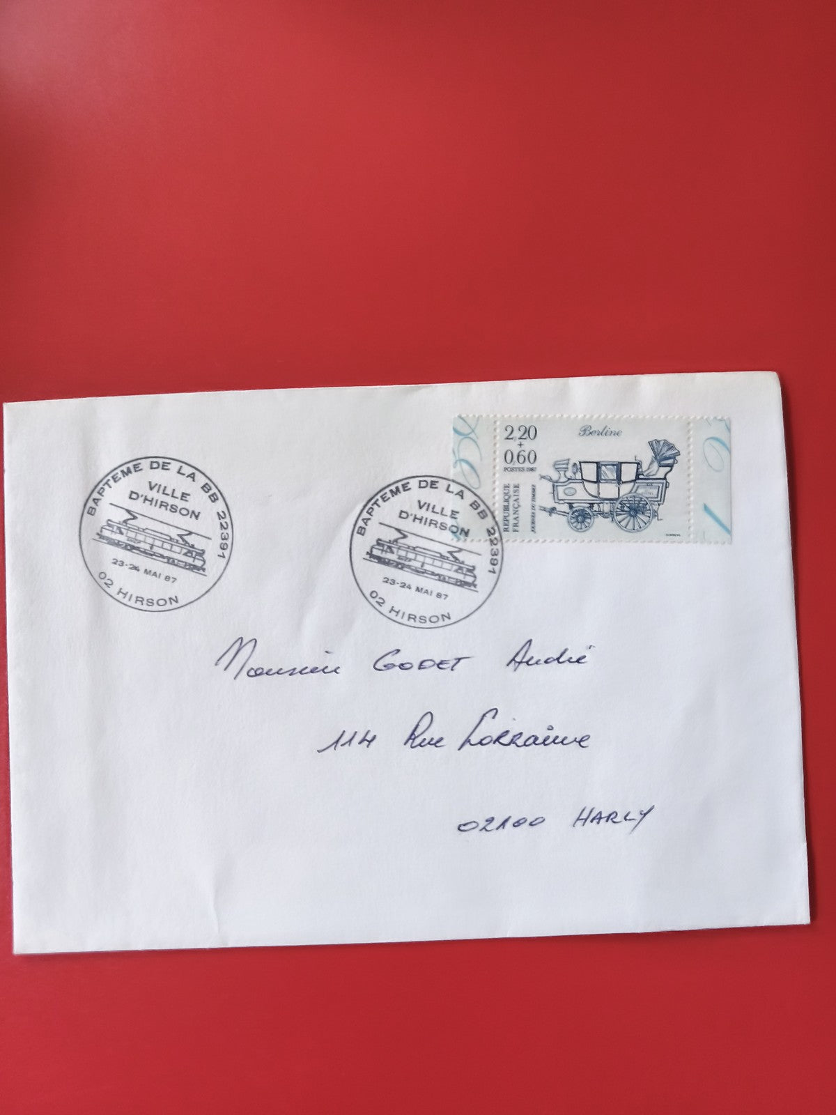 Enveloppe philatélie oblitérée BB 22330 Ville d?Hirson avec timbre Berline