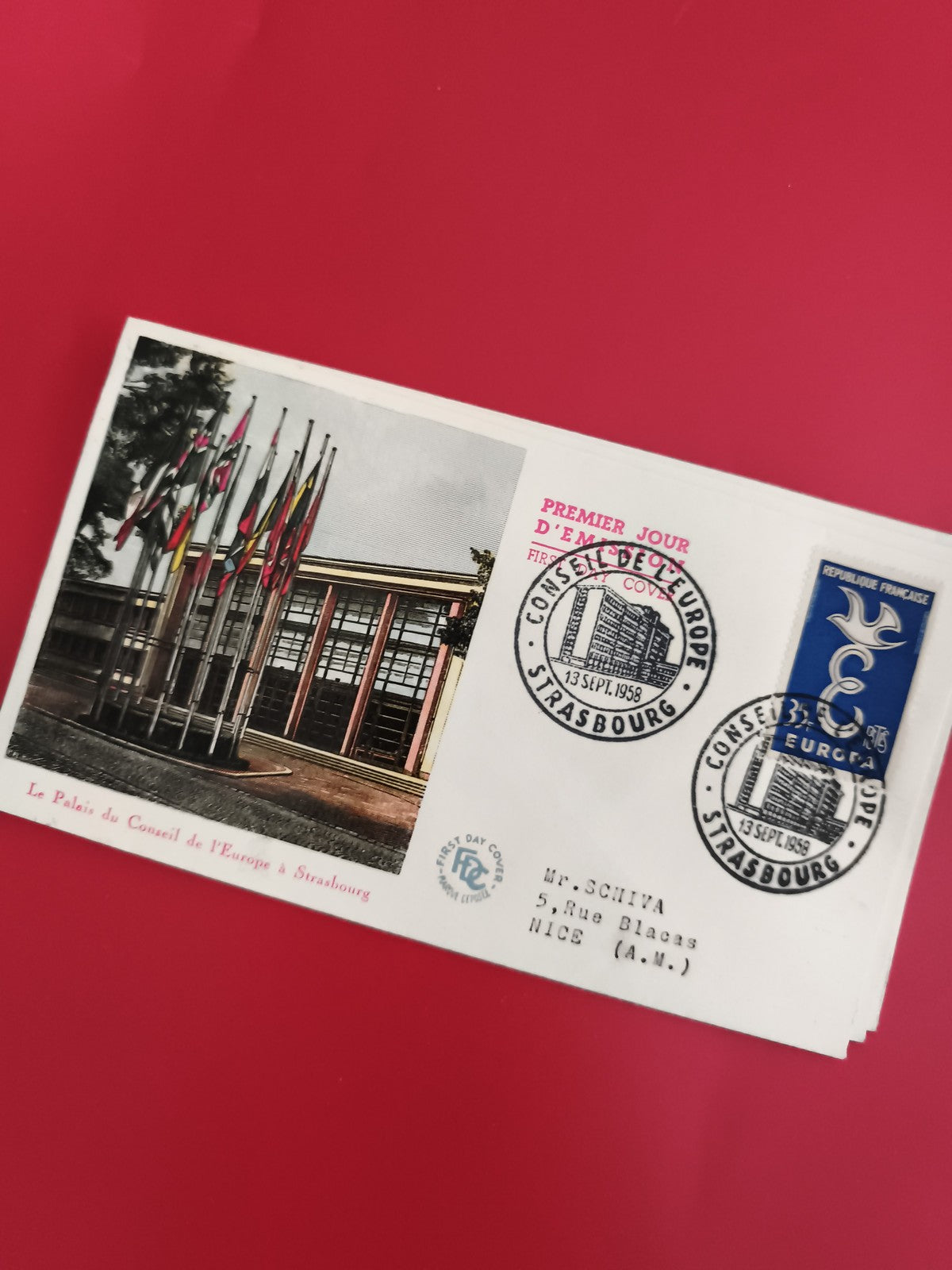 Lettre Premier Jour Strasbourg Conseil de l’Europe 1958 philatélie FDC (Ref 1)