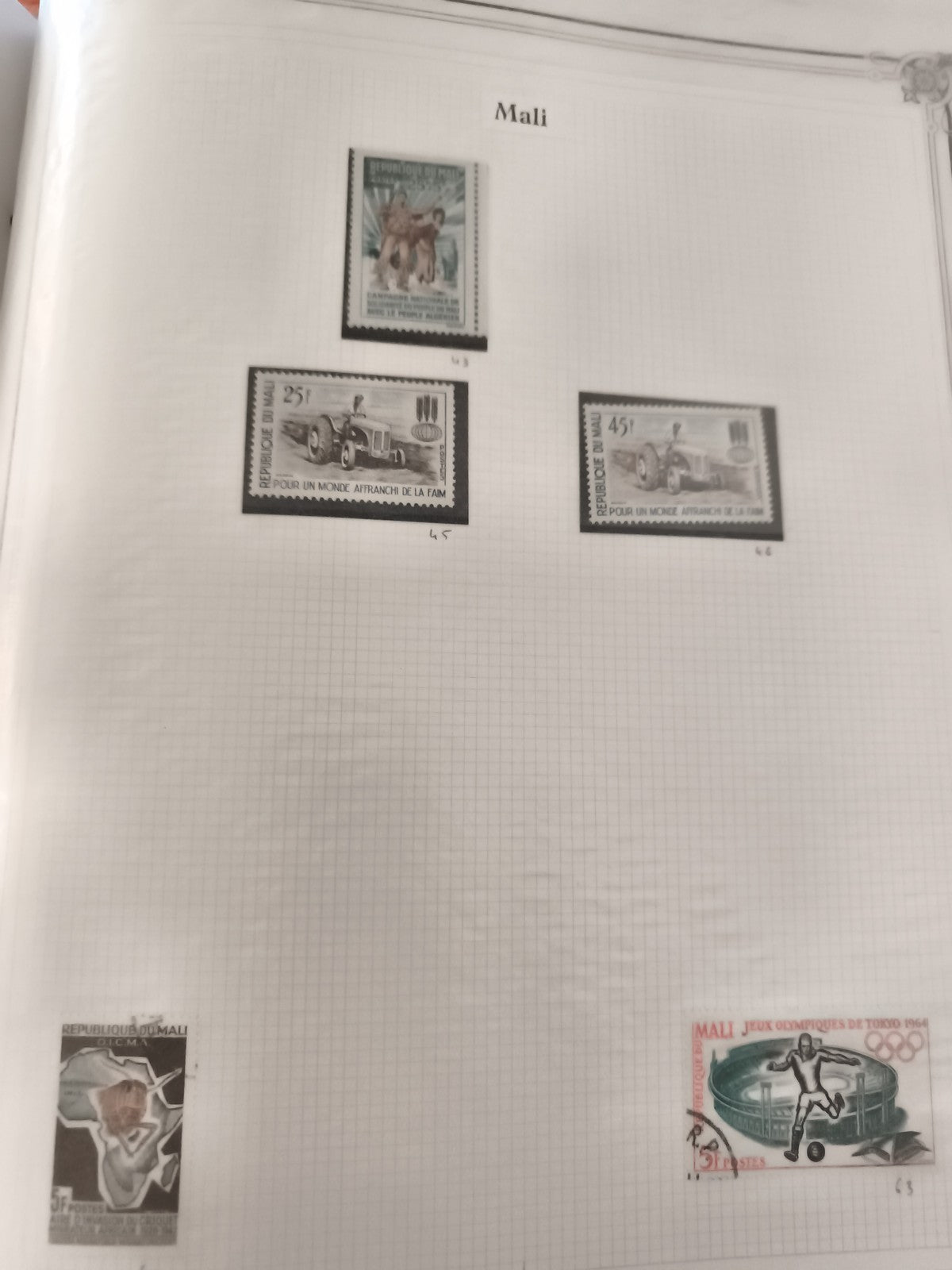 Timbres Mali thématiques agriculture sport automobile Jeux Olympiques philatélie