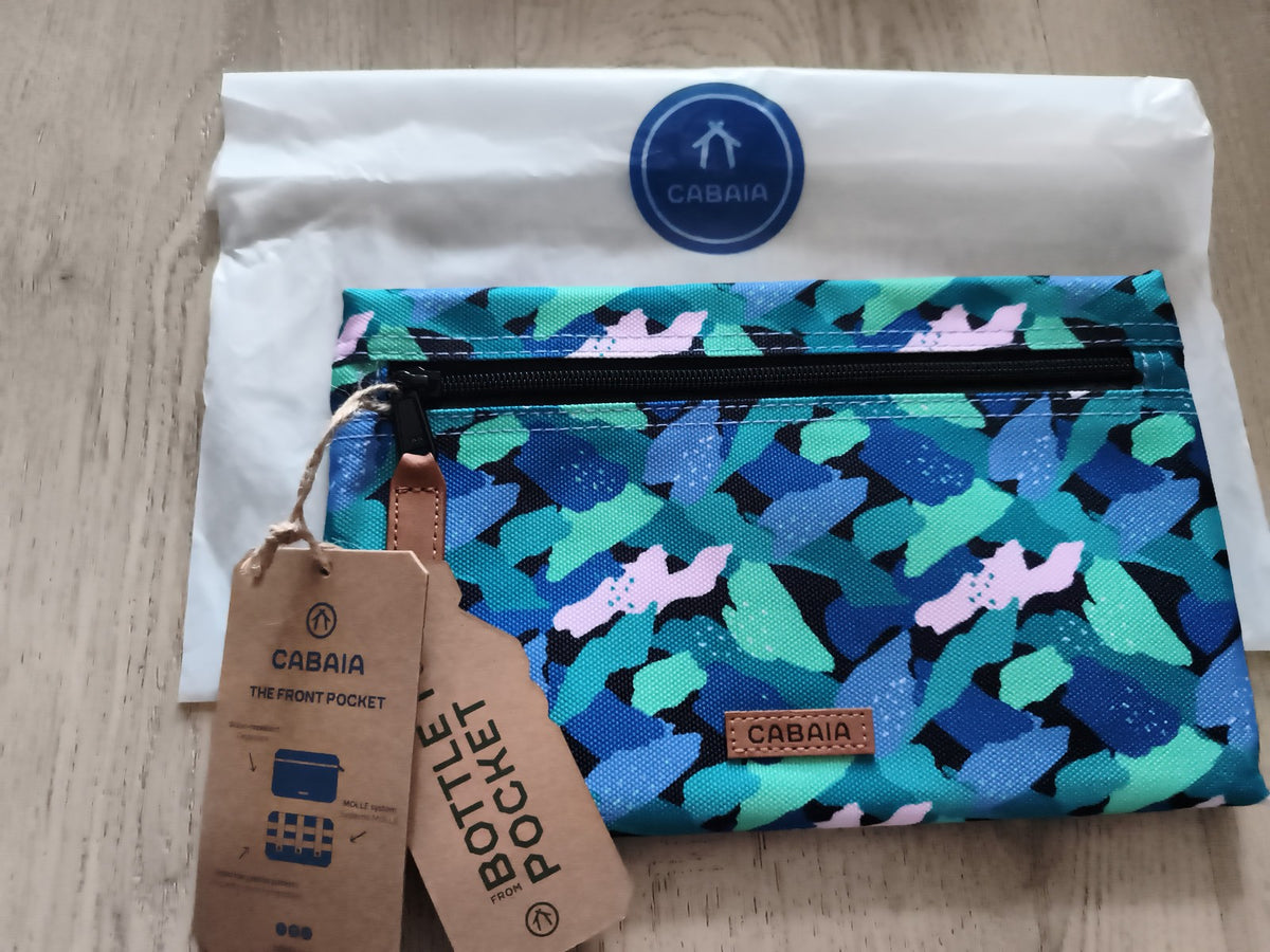 Pochette Cabaia motif camouflage bleu vert neuve 24 cm zip avant