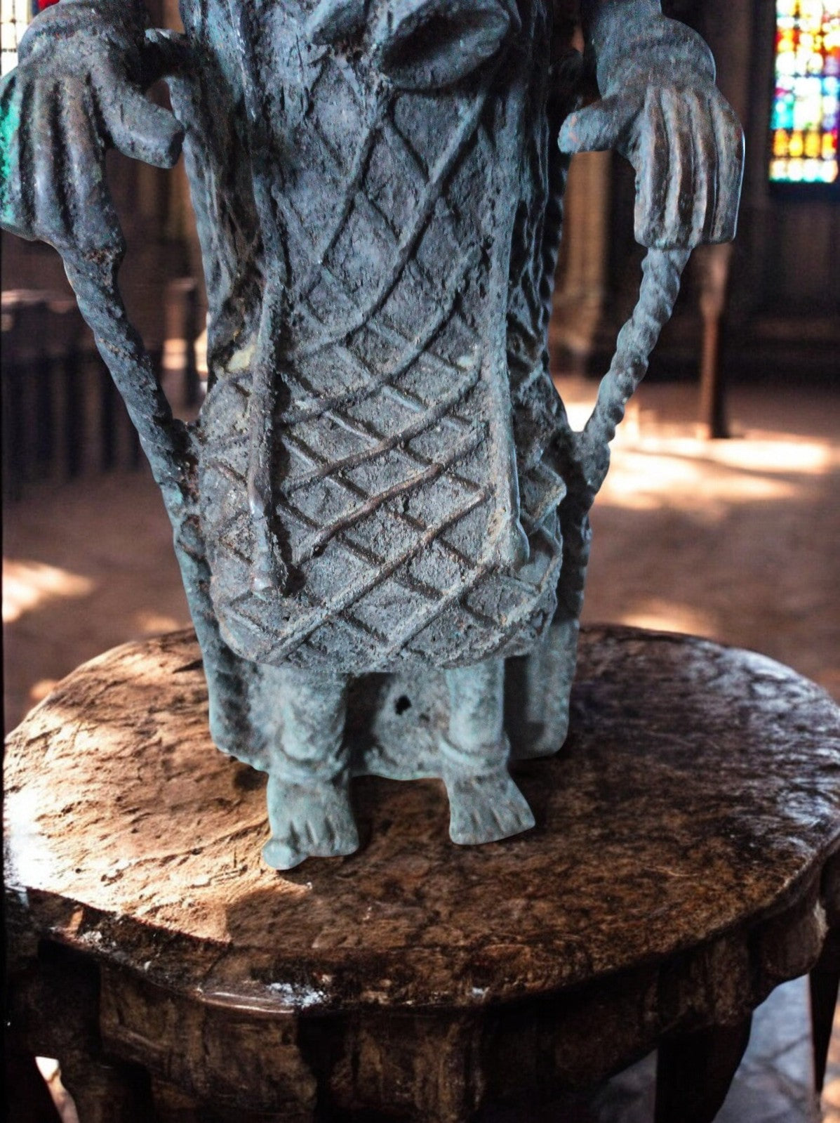 Statue bronze africain Bénin, sculpture tribale décor ethnique art africain