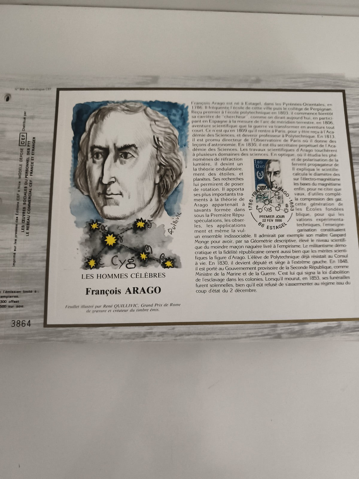 Feuillet CEF François Arago Les Hommes Célèbres illustré Quillivic philatélie