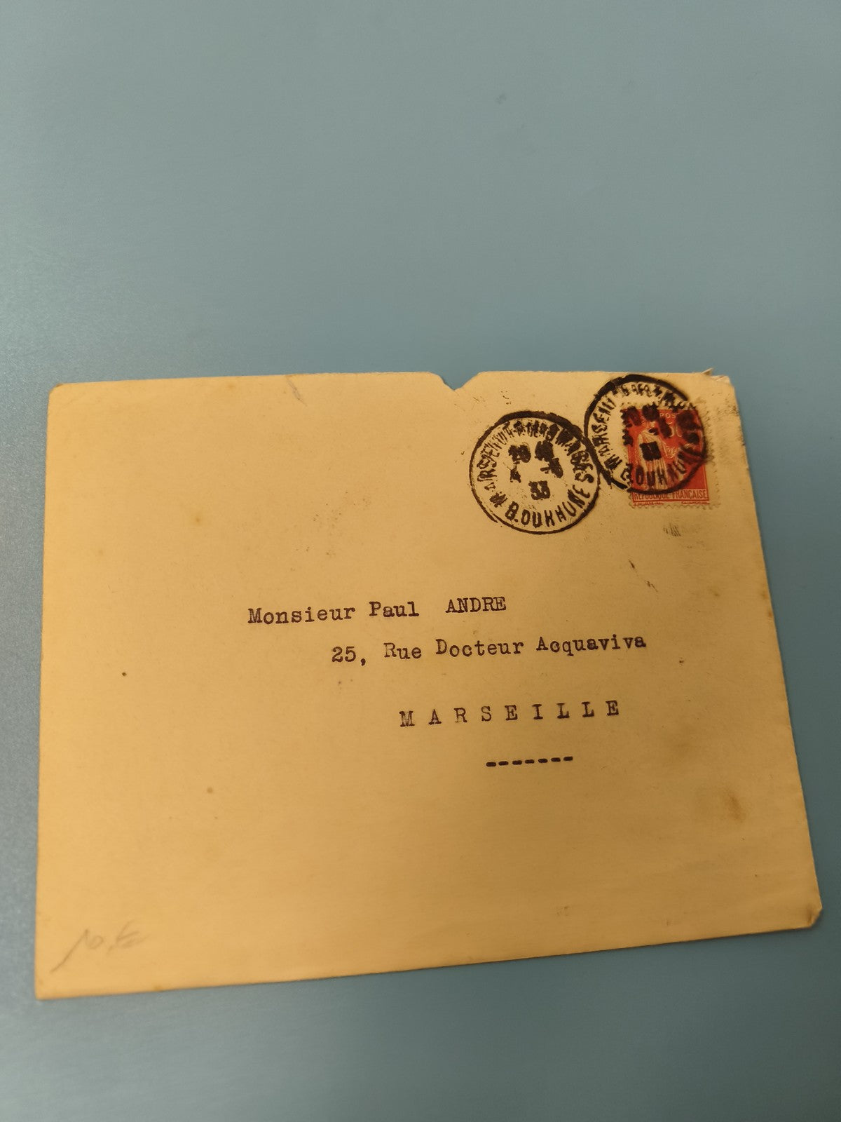 Ancienne enveloppe philatélie oblitérée Marseille timbre rouge collection