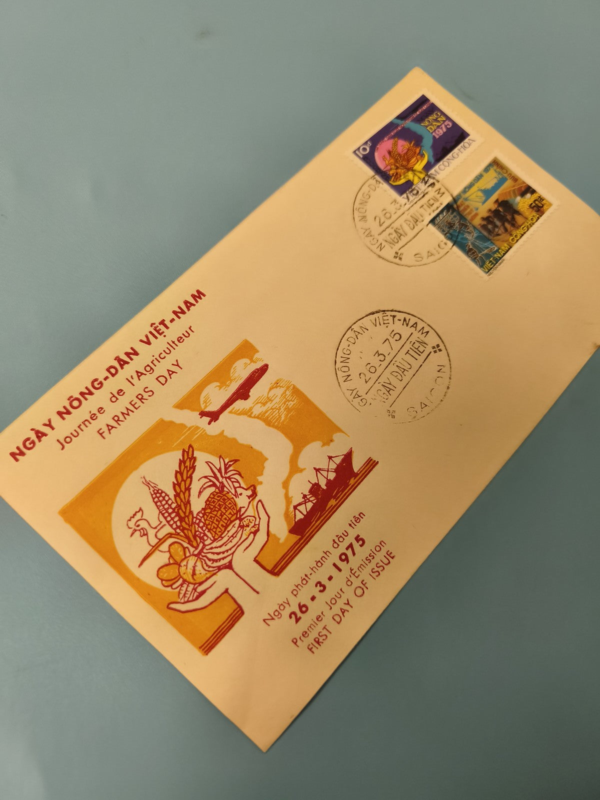 Ancienne enveloppe FDC Vietnam 1975 timbres agriculture first day cover