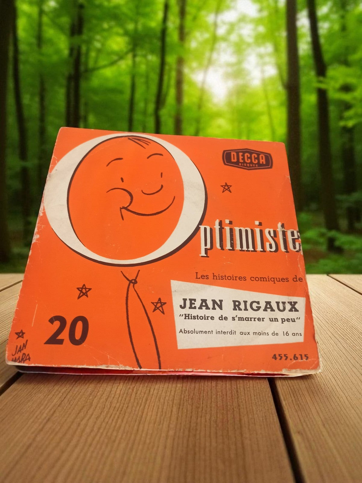 Vinyle 45 tours DECCA Jean Rigaux Optimiste ancien années 60 humour rétro