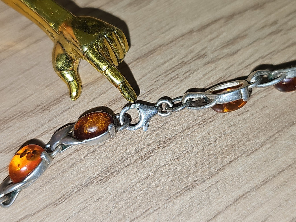 Collier vintage ancien en argent et ambre naturel, art déco années 1930 rare