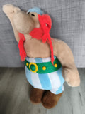 Peluche Obélix vintage Parc Astérix, doudou ancien bleu rayé, Gaulois