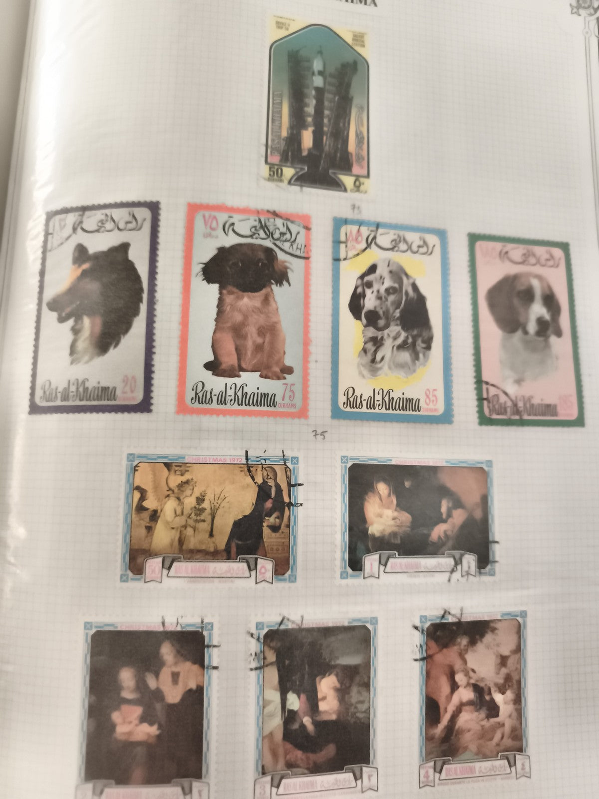 Timbres Ras al Khaima chiens, Noël 1972, séries thématiques oblitérés