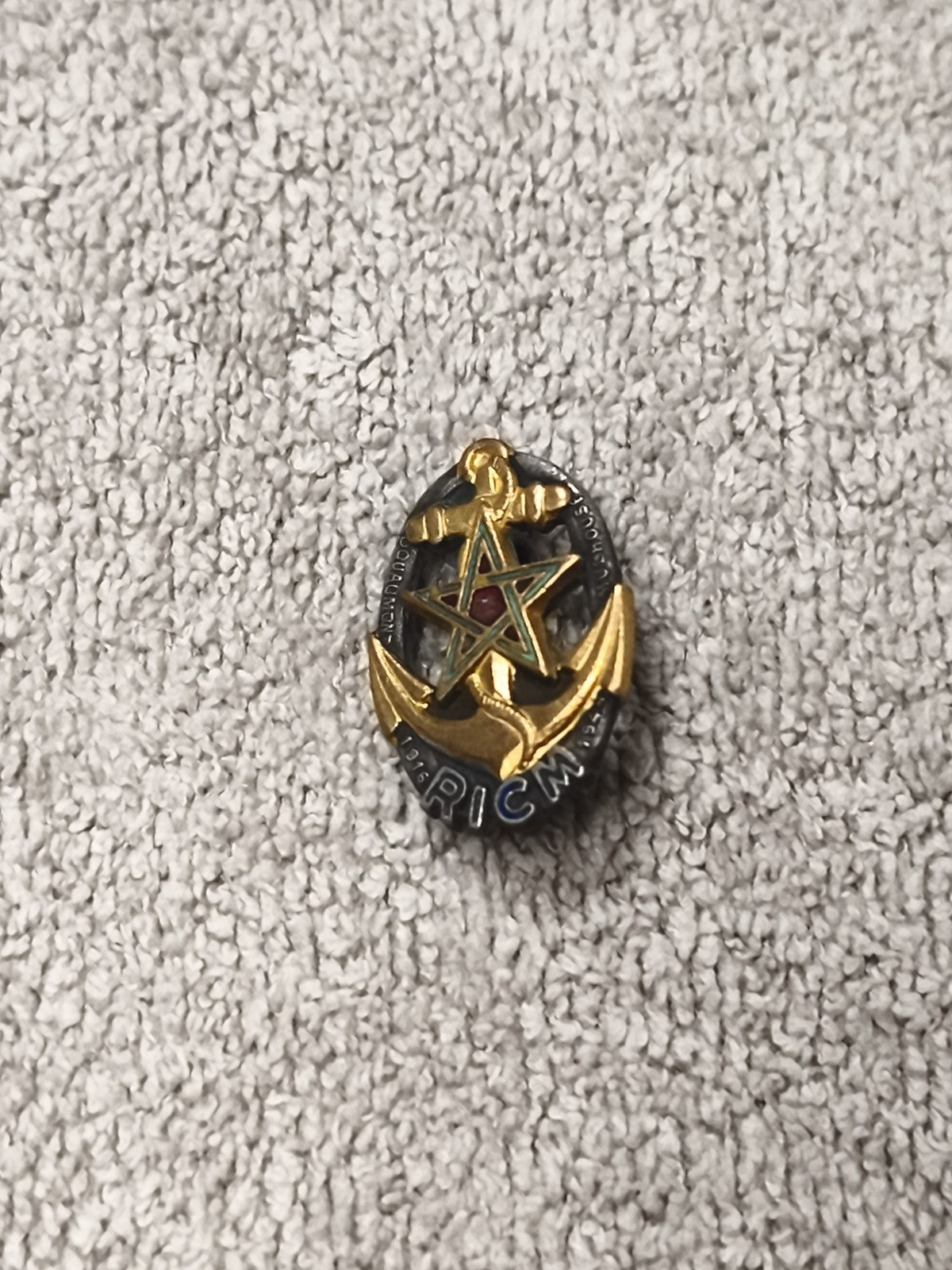 Insigne militaire ancien RICM étoile ancre dorée 1965-1975 vintage