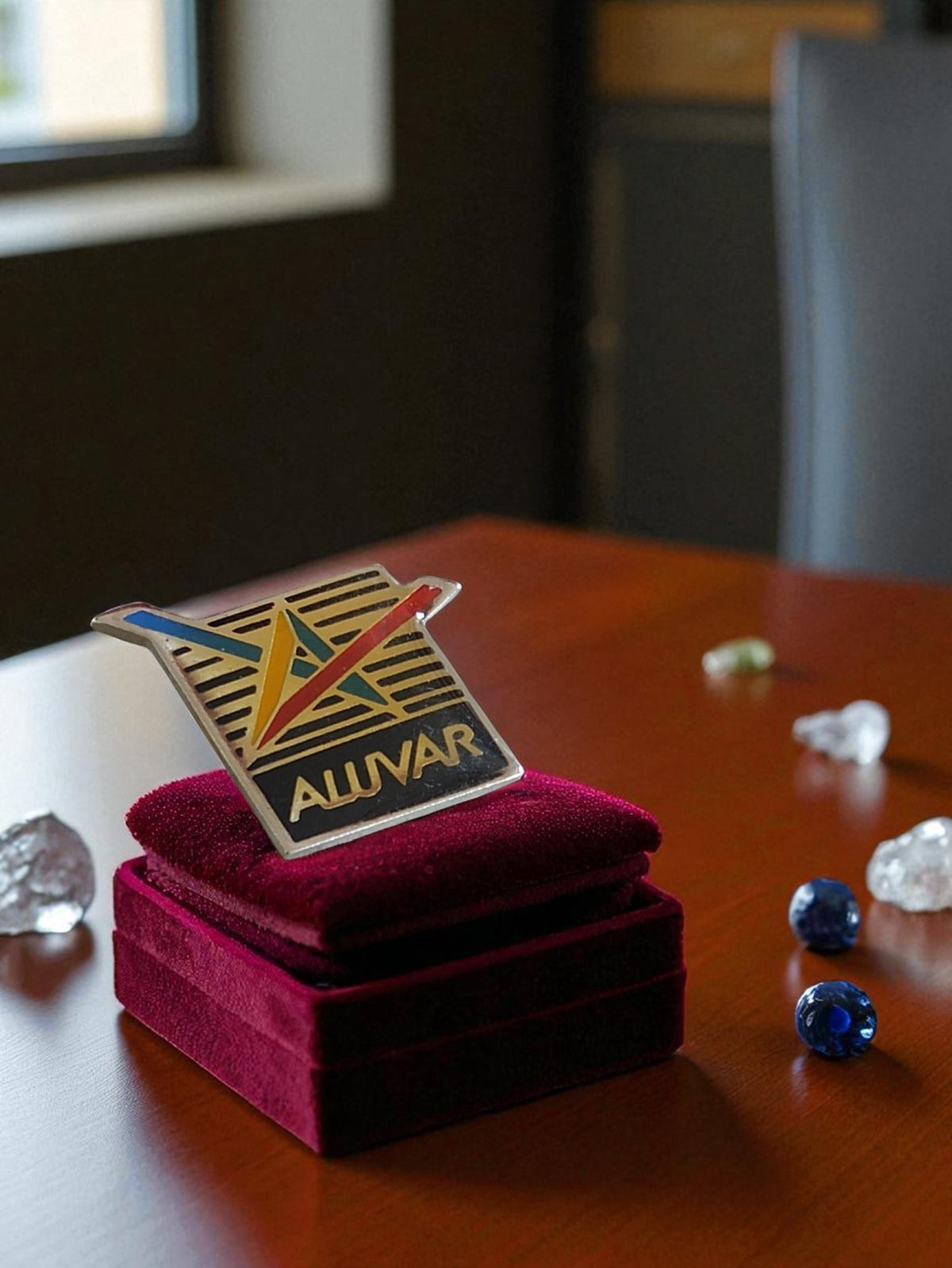 Vintage advertising pin ALUVAR limited edition colorful logo